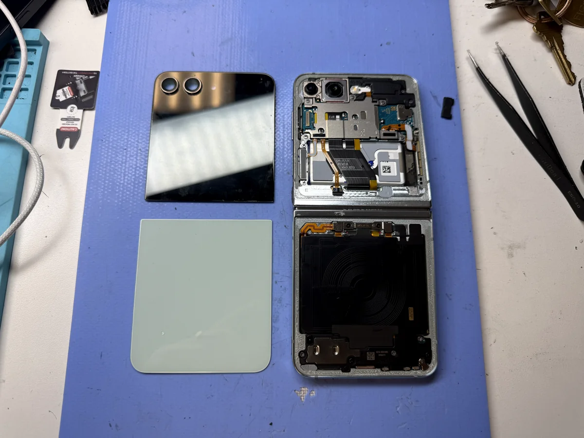 Galaxy Z Flip outer screen and back glass separated during screen replacement in Downtown LA