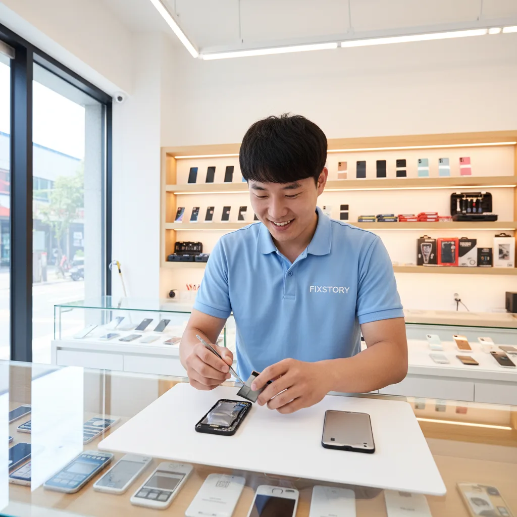 A visibly swollen phone battery placed next to a new, flat replacement battery for comparison.