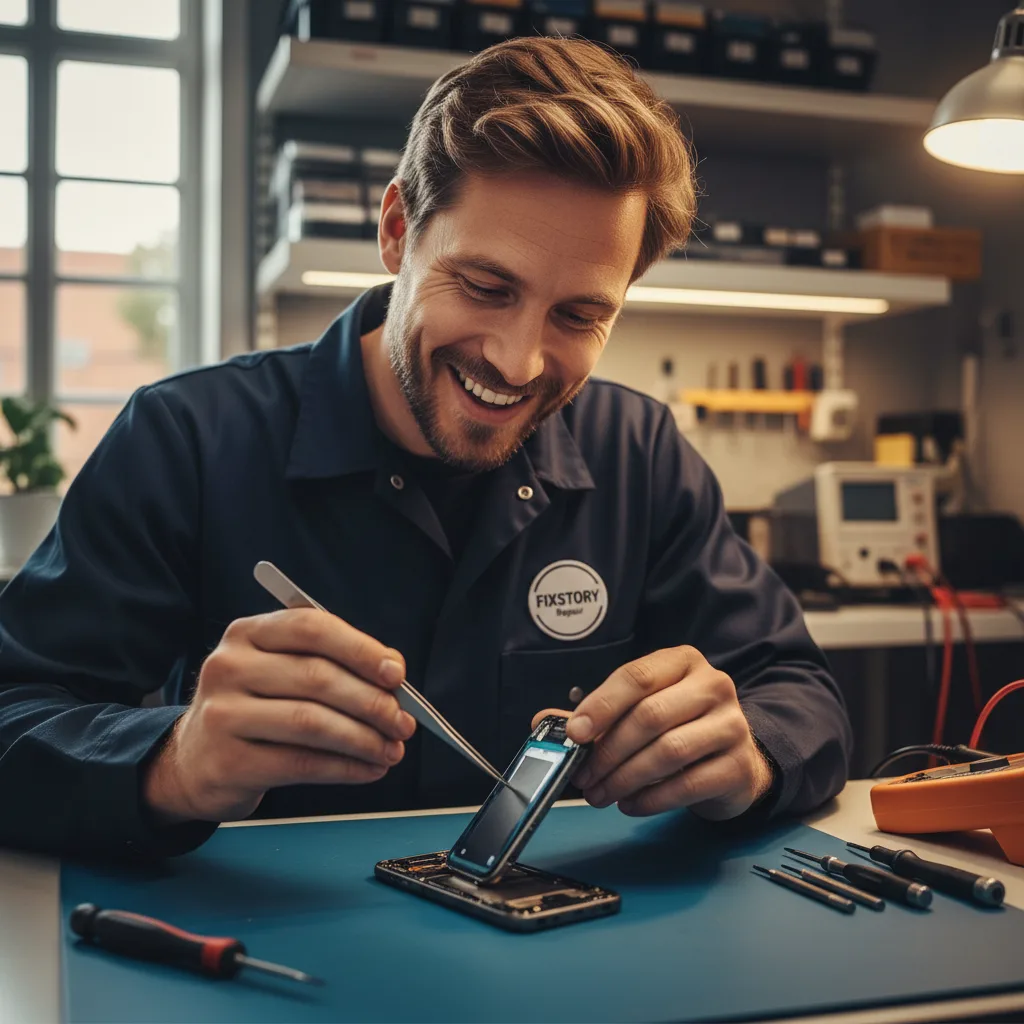 A close-up shot of a smartphone with a visibly swollen battery pushing the screen out of the frame