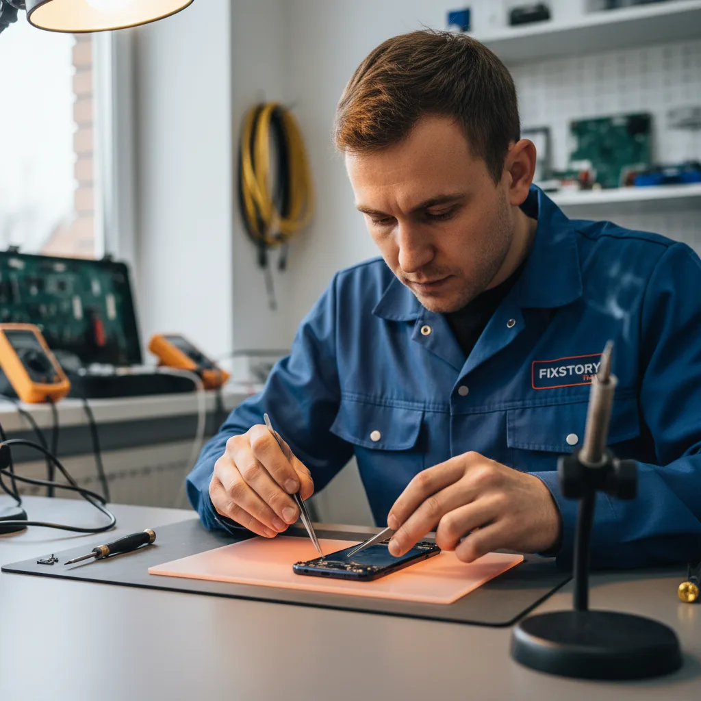 professional repairman using a specialized heat mat to soften adhesive on a Samsung Galaxy phone