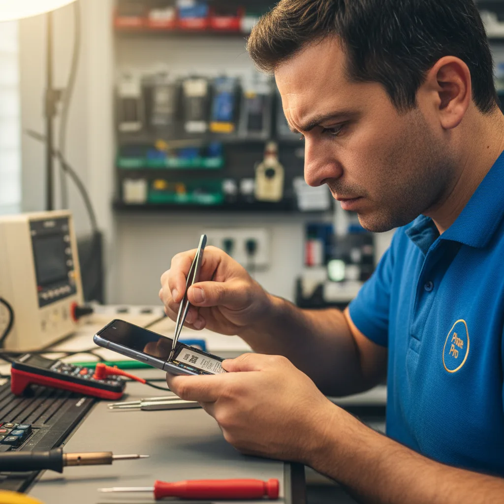 close-up shot of a new OEM-quality battery being installed in a Samsung Galaxy Z Flip phone