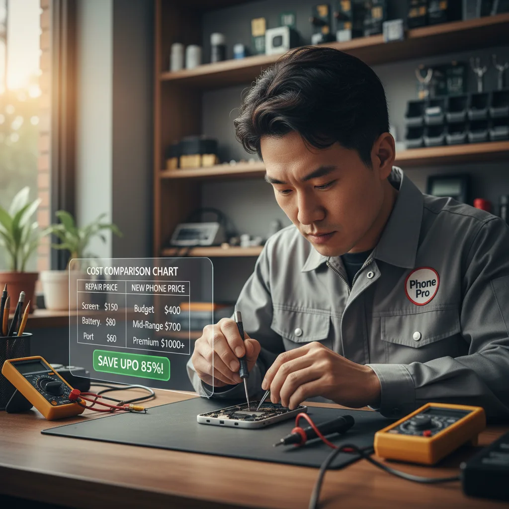 cost comparison chart graphic showing repair vs new phone purchase price