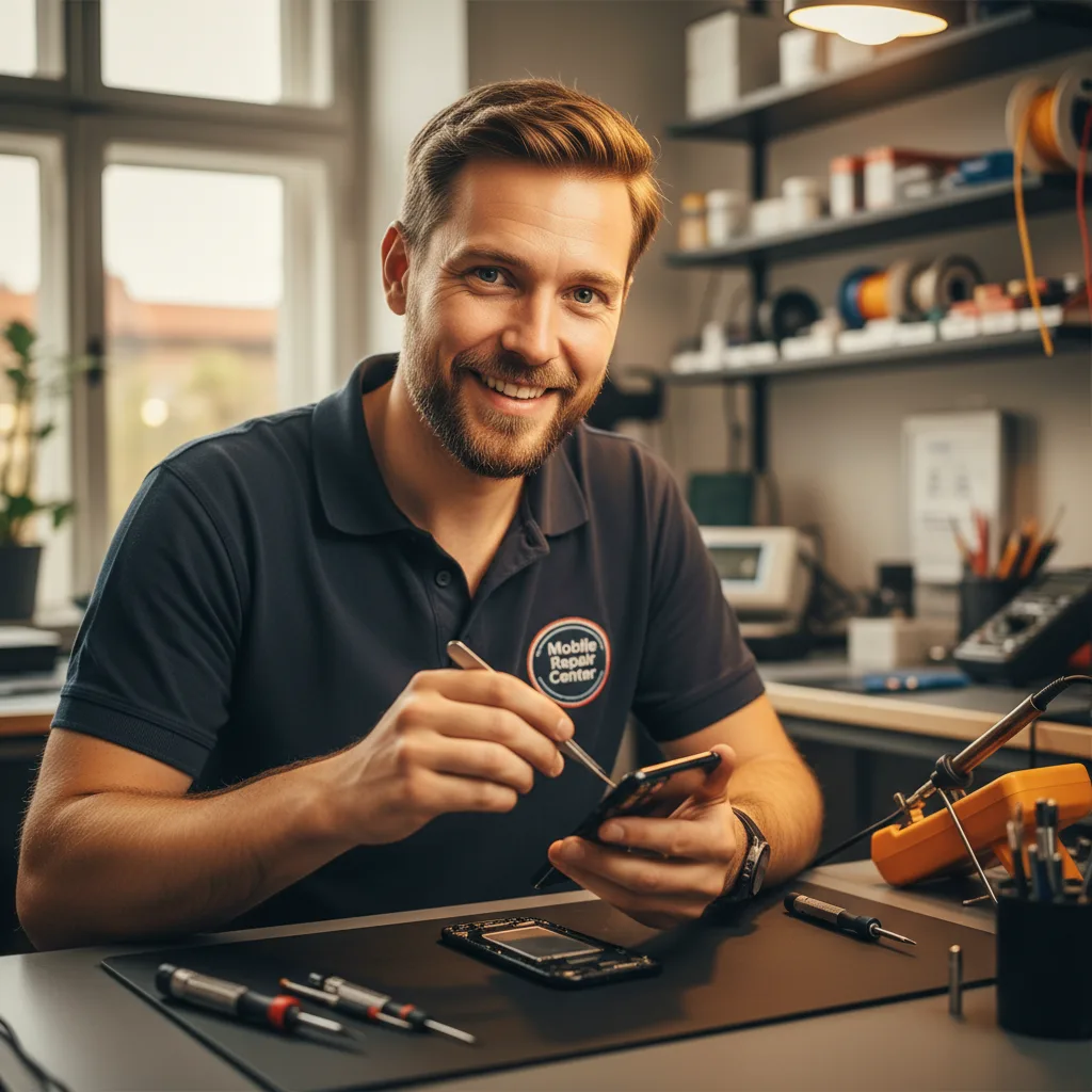 Close-up of a technician replacing an iPhone battery using specialized tools