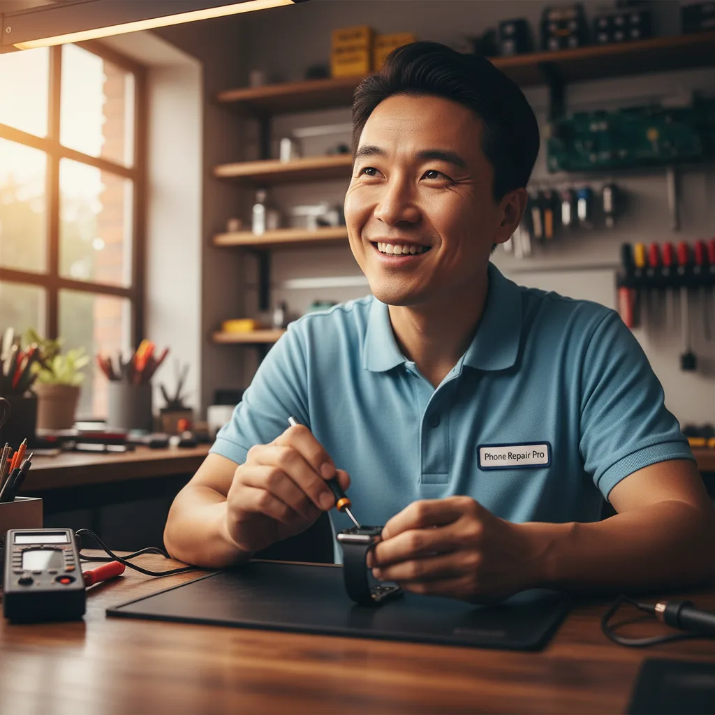 Close-up of a technician's hands skillfully replacing an Apple Watch battery