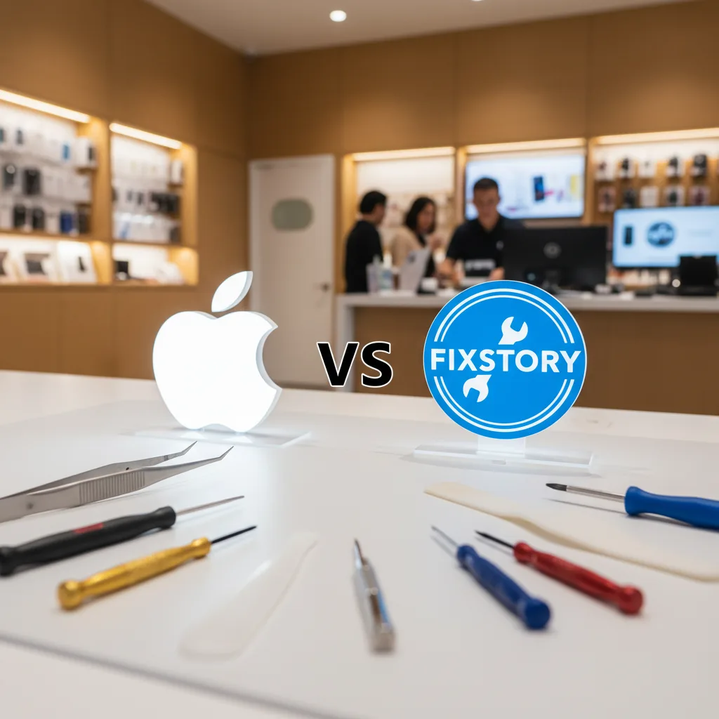 Сравнение: слева — логотип Apple Store, справа — логотип FIXST