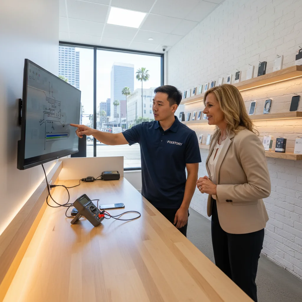 The FIXSTORY storefront in Downtown LA, looking busy but efficient