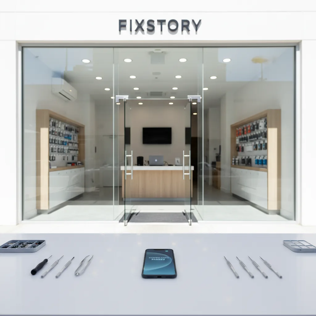 The exterior of the FIXSTORY shop in Downtown Los Angeles, with a clear view of the entrance.