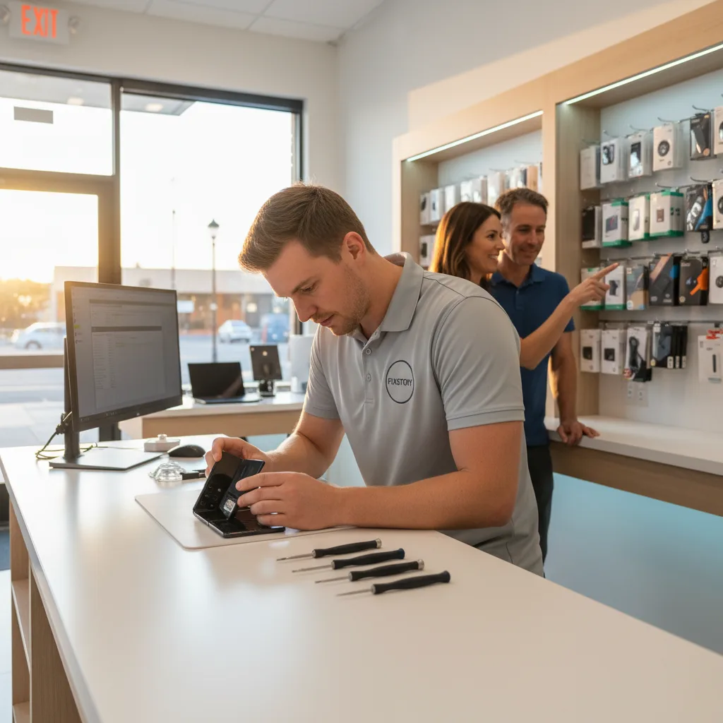 A technician's hands carefully examining the hinge mechanism of an open Galaxy Z Fold.