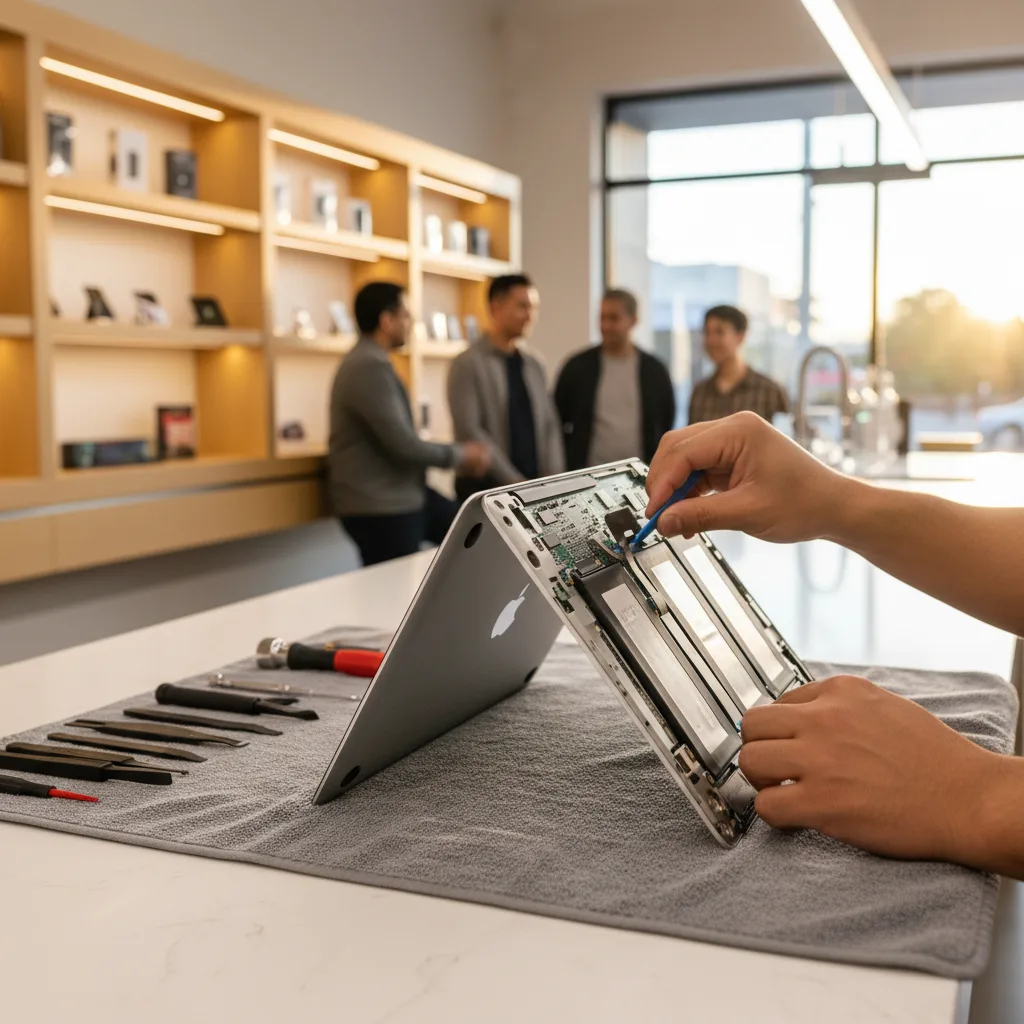 A MacBook Pro turned off and propped up in an inverted V shape on a towel.