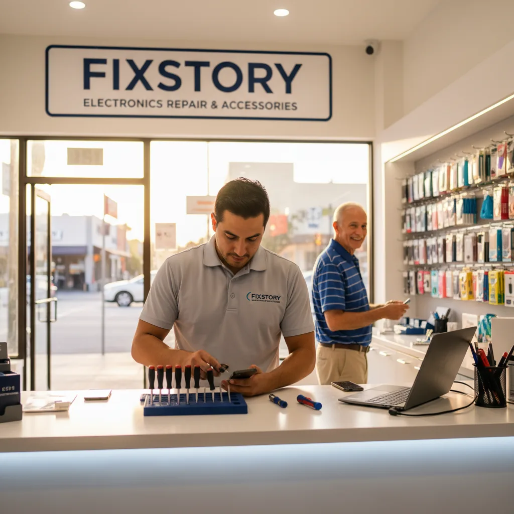 The exterior of the FIXSTORY shop in Downtown LA, with clear signage.