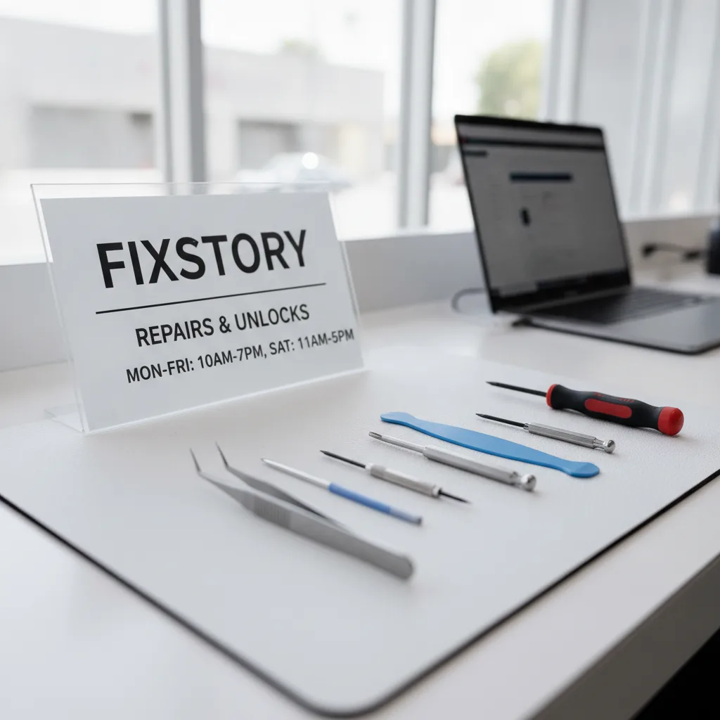 The FIXSTORY storefront in Downtown LA, with a clear view of the entrance and store hours.