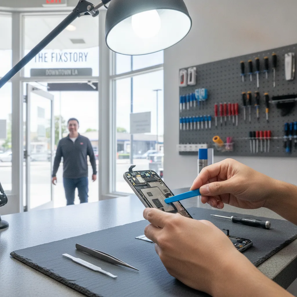 The FIXSTORY storefront in Downtown LA, with a customer walking in.