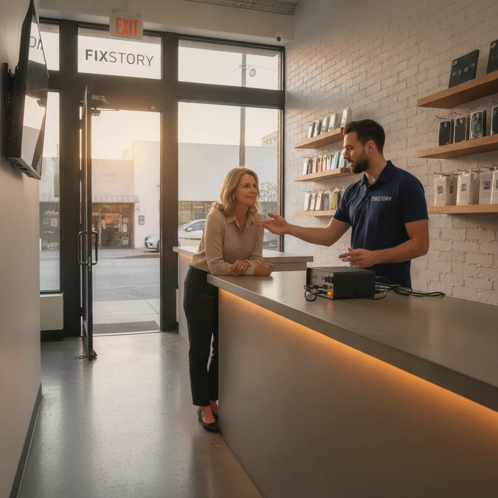 The front entrance of the FIXSTORY shop in Downtown LA, looking welcoming and professional.