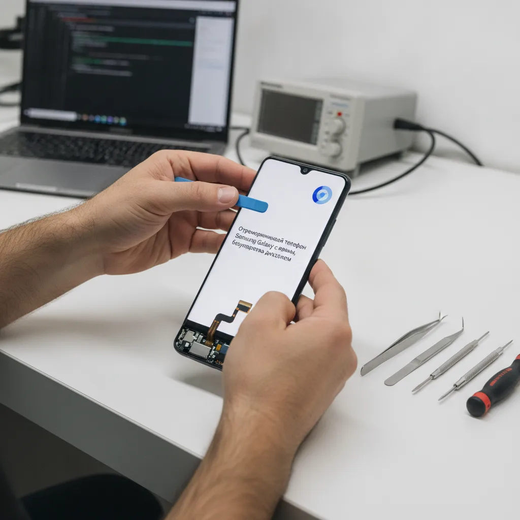 Отремонтированный телефон Samsung Galaxy с ярким, безупречны
