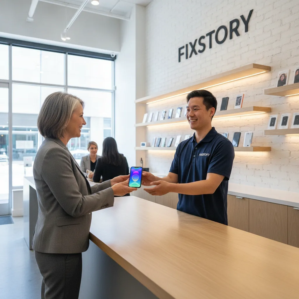 The FIXSTORY storefront in Downtown LA, showing a clean, professional environment with staff helping