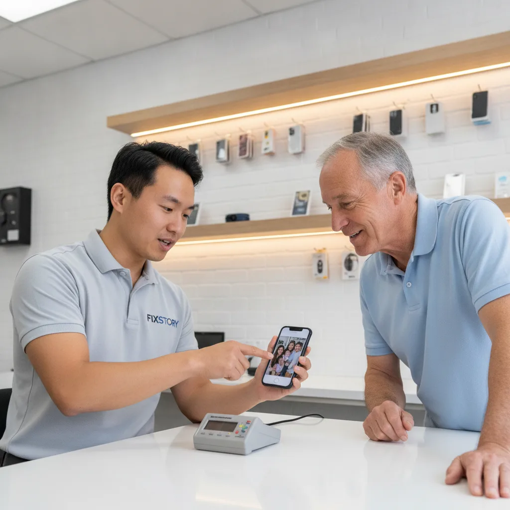 A family photo displayed on an iPhone screen, symbolizing the importance of data