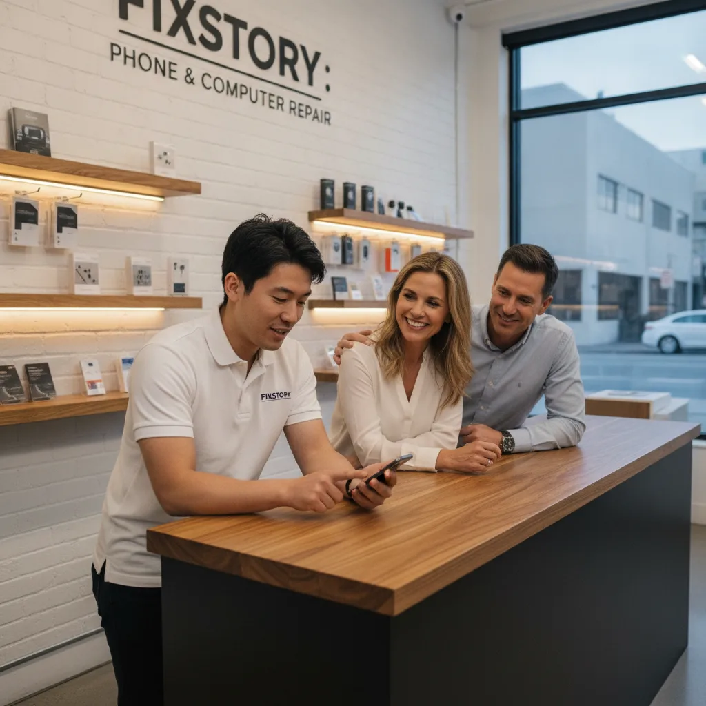 The FIXSTORY storefront in Downtown LA, welcoming and accessible, with a clear sign for phone and co