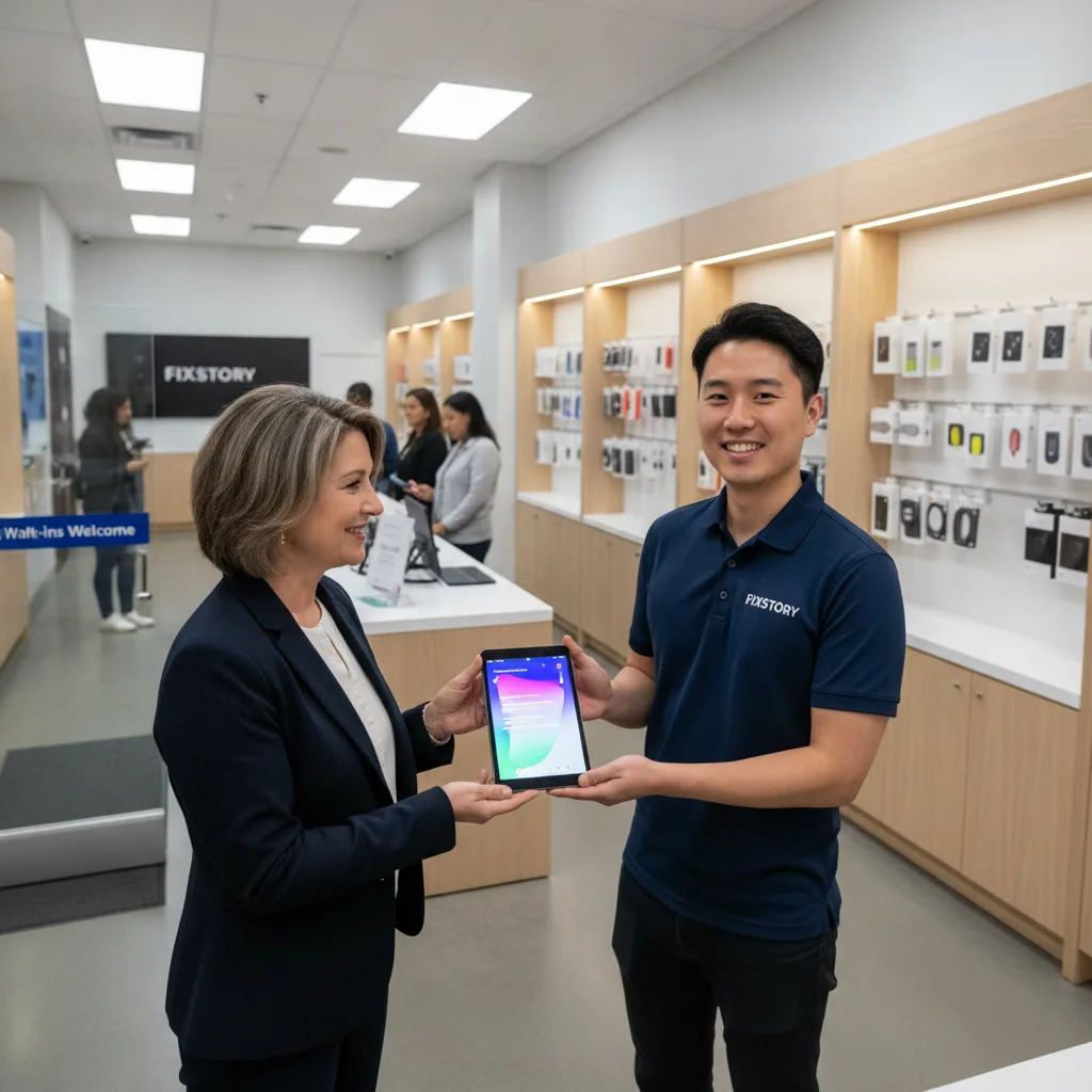 The FIXSTORY storefront in Downtown LA, looking bright and welcoming with a clear 'Walk-ins Welcome'