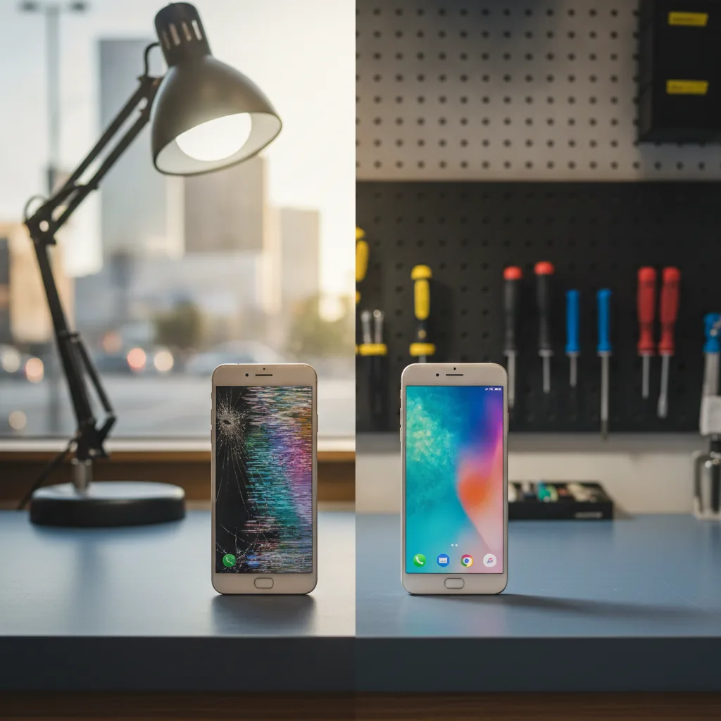 A side-by-side photo comparison, one blurry and shaky, the other crisp and clear, showing a before a
