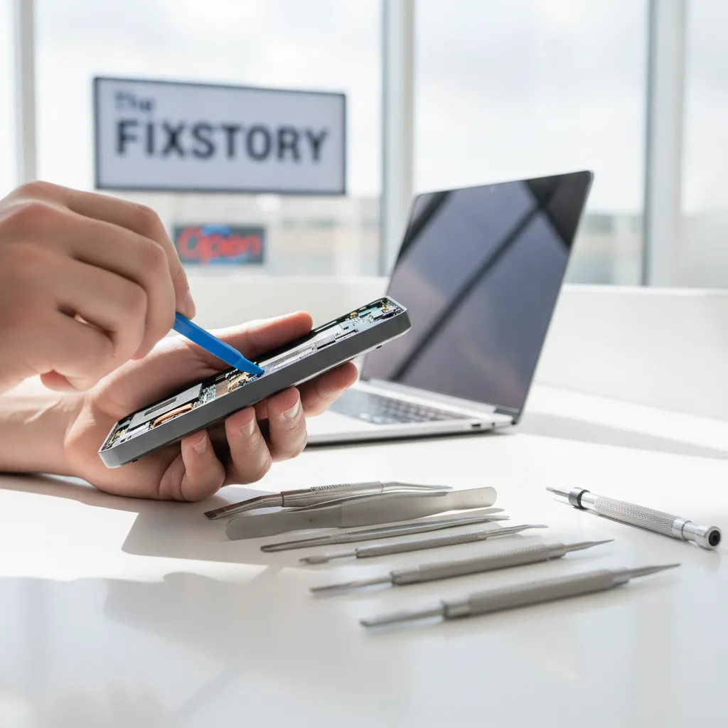 The FIXSTORY storefront in Downtown LA, with a clear sign and an 'Open' sign visible.