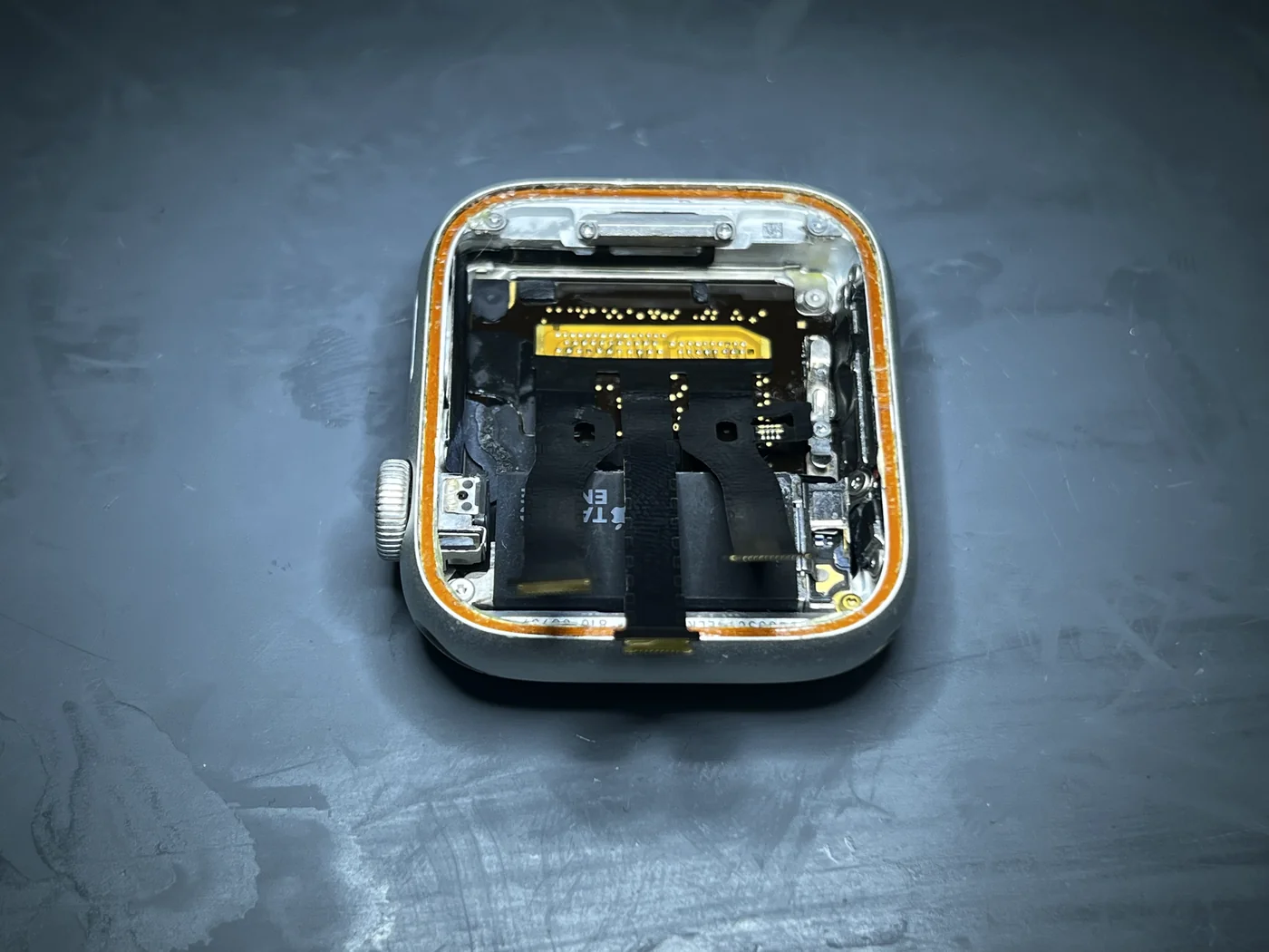 Apple Watch Series 5 display flex cable successfully soldered to the logic board pads