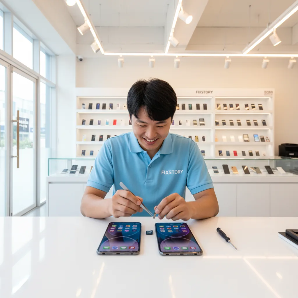 A side-by-side comparison of two iPhone screens, one showing vibrant OEM-quality colors and the other a slightly less bright aftermarket screen