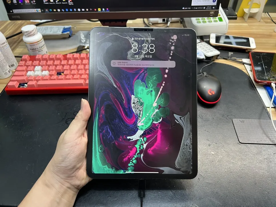 The iPad Pro 11 booted to its lock screen after the logic board repair