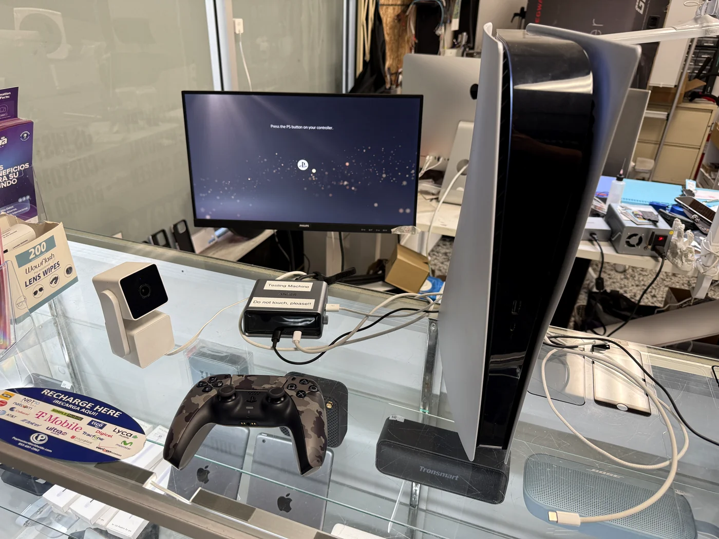 PS5 boot test on the bench monitor after liquid metal and thermal putty replacement