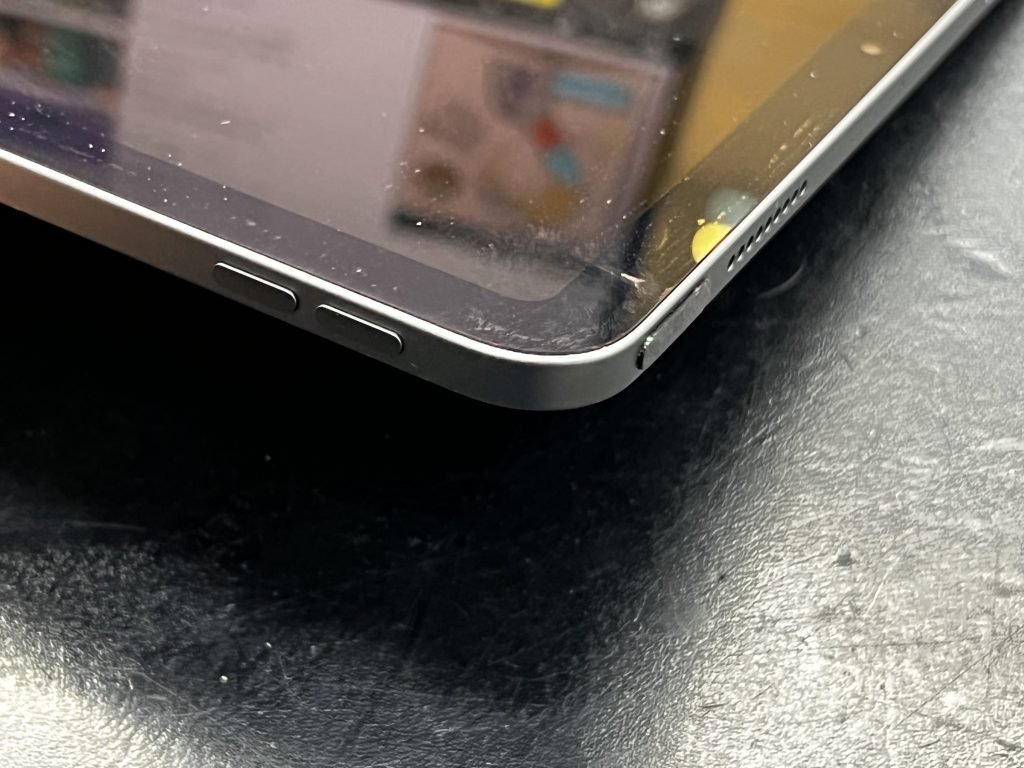 The appearance of the repaired bent iPad Air 4 at the iPad repair shop FixStory located in downtown LA.